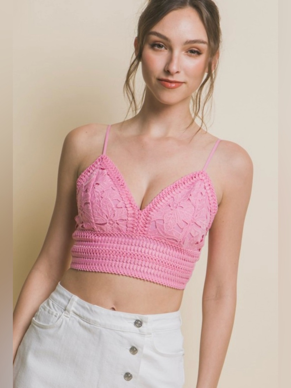 Pink Crochet Bralette Crop Top